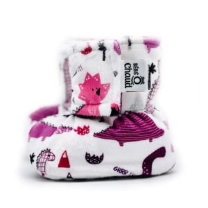 Pantoufles à velcro - Dinosaure rose et mauve 24H