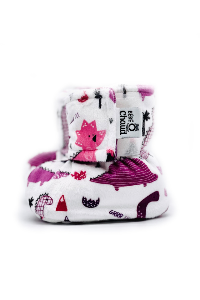 Pantoufles à velcro - Dinosaure rose et mauve 24H