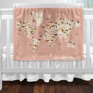 Couverture - Carte du monde dinosaures fond rose