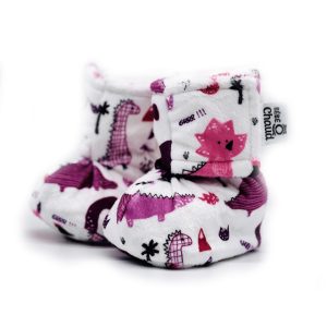 Alternative view of Pantoufles à velcro - Dinosaure rose et mauve 24H