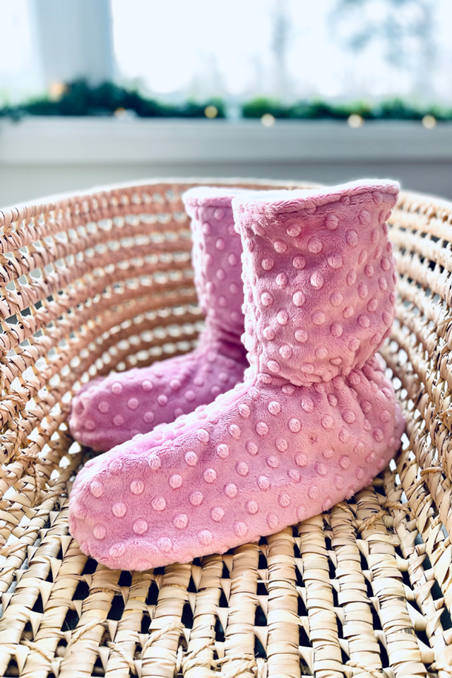 Pantoufles pour adulte en minky - Vieux rose - 24h