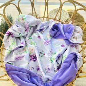 Couverture - Pivoine mauve endos minky lilas 24h