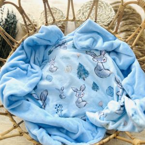 Blanket - Floral foxes with blue minky backing 24h