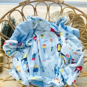 Couverture - Robotique endos minky bleu pâle 24h